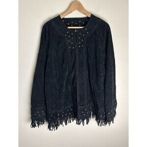Canyon Road Vintage Western Grommet Jacket Blazer Suede Black 2X Leather Fringe